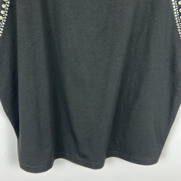 Ontwelfth Classic Embellished Pearl Rhinestone Short Sleeve Top XL Black - Picture 4 of 11